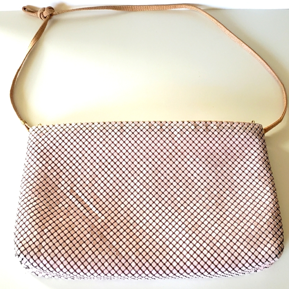 Whiting and Davis International Shoulder Bag Pink  Mesh Leather Clutch Evening